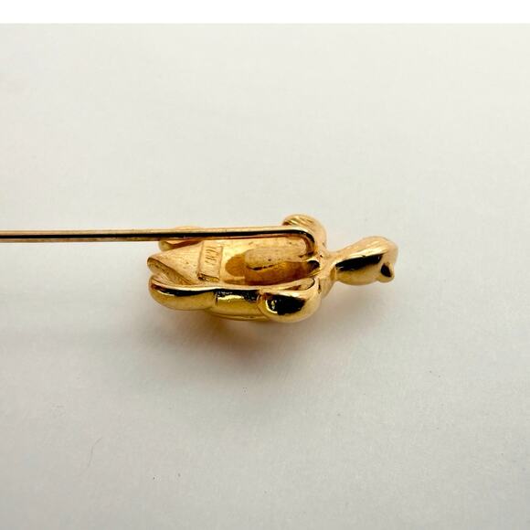 Vintage 60s Crown Trifari Turtle Stick Pin Gold Tone Figural Lapel Hat Pin - Picture 3 of 10